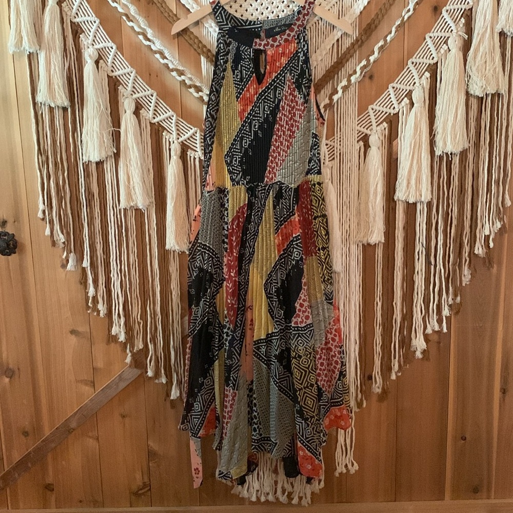 Melissa Paige Asymmetrical Mixed Print Pleated Dress Size 12 Large